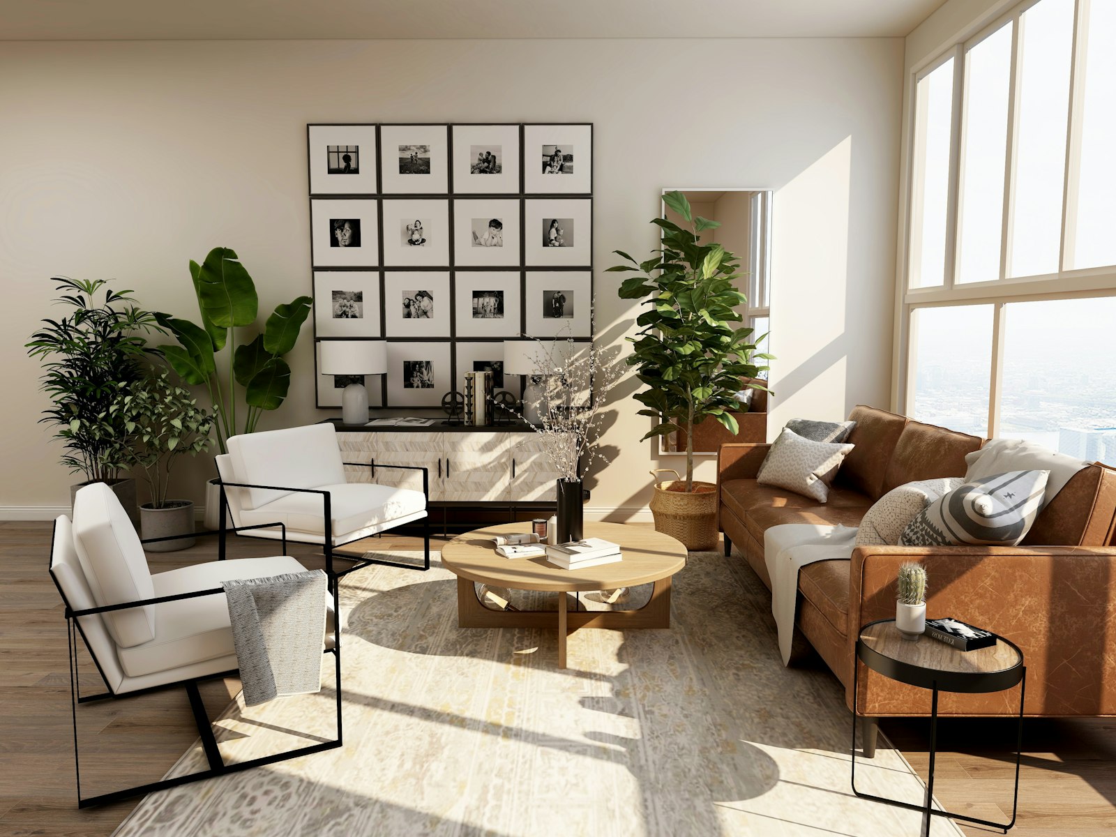 Framed artwork in a calm living room